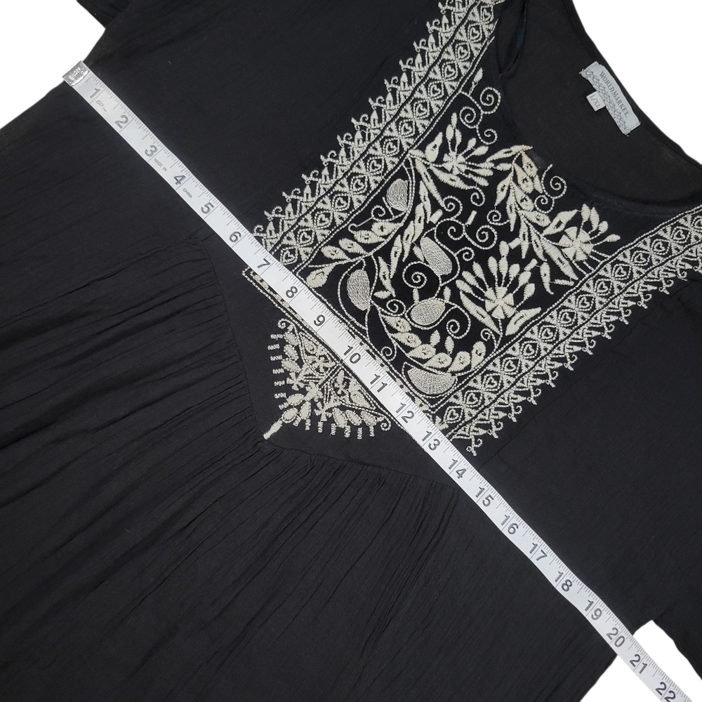 World Market Tunic Top Womens L/XL Black Embroidered Sheer Fairy Boho Indie Folk - Picture 9 of 10
